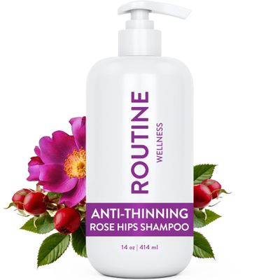 Routine Wellness Anti-Thinning Shampoo for Thinning Hair - Biotin DHT Blocker Women &amp; Men - Color Safe Shampoo for Hair Loss &amp; Healthy Growth - Rose Hips - 14oz