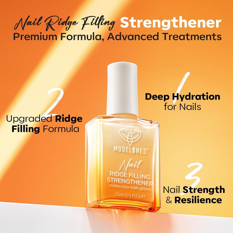 modelones Nail Strengthener, 8-in-One Nail Ridge Filler Base Coat Nail Polish Repair Nail Growth Treatment for Thin and Damaged Nails, Pure Bliss, 15ml