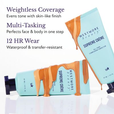 Westmore Beauty Supreme Creme All Over Complexion Perfector - Medium 3.3OZ - Face, Leg and Body Makeup - Long Lasting CC Cream Self Tanner Spf Skin Tint For Waterproof Transfer-Resistant Full Coverage