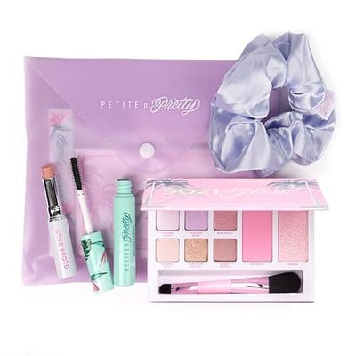 Petite N Pretty Dream in Color Makeup Set for Kids, Teens, Tweens - 3-in-1 Eye &amp; Cheek Palette (Blush, Eyeshadow, Highlighter) with Brush, Lip Gloss Balm, Feather Stretch Mascara &amp; Satin Scrunchie