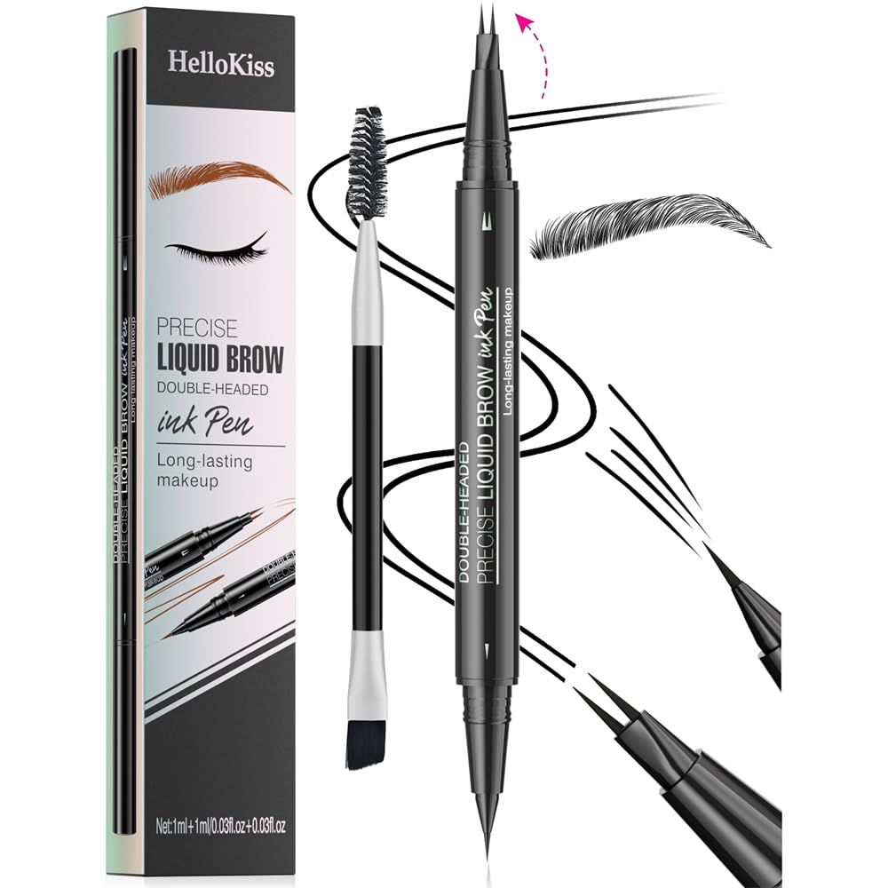 2-in-1 Double-ended Eye Brow Pencils with 2 Tips and Precise Brush Tip, Waterproof Last All-Day, Microblading Eyebrow Pen (Brown)