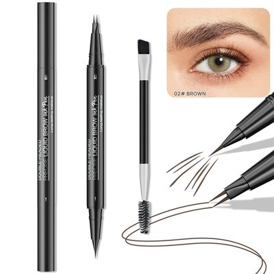 2-in-1 Double-ended Eye Brow Pencils with 2 Tips and Precise Brush Tip, Waterproof Last All-Day, Microblading Eyebrow Pen (Brown)