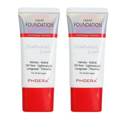 Glamza Phoera Foundation Full Coverage Makeup Set - 24hr Long Lasting Oil Control - Same Foundation Smarter Packaging - Inc x2 30ml Foundation (104A Natural Beige)