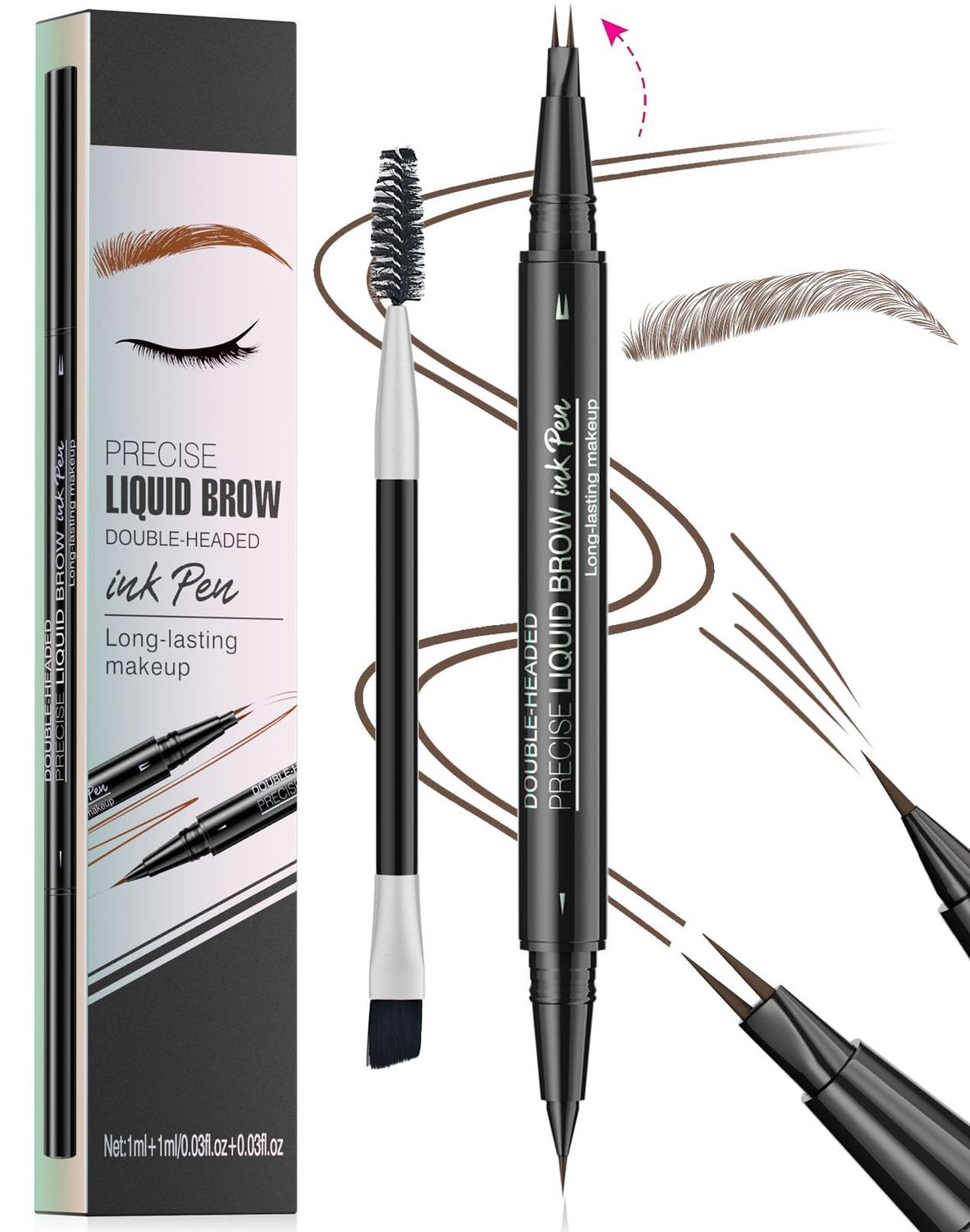 MOLAKS Curved Eyebrow Pen with Brush - Natural Brow Eyebrow Pen, 2-in-1 Dual-Ended Eyebrow Pen Long-Lasting Natural Brows Eyebrow Pen (Light Brown)