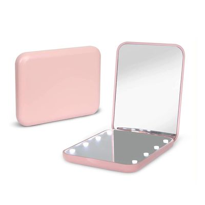 Kintion Pocket Mirror, 1X3X Magnification LED Compact Travel Makeup Mirror with Light for Purse, 2-Sided, Portable, Folding, Handheld, Small Lighted Mirror for Gift, Pink