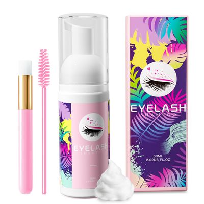 Buqikma Lash Shampoo for Lash Extensions 60Ml2.11fl.Oz Eyelash Extension Cleanser Gentle Foaming Eyelash Shampoo Bath Eyelash Cleaning Kit with Lash Shampoo Brush Mascara Brush for Salon Home Care