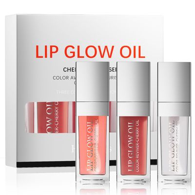 Loobexery 3 Color Plumping Lip Oil, 3-IN-1 Hydrating Lip Gloss Tinted Lip Balm Transparent Toot Lip Oil, Big Brush Head Glitter Shine Long Lasting Moisturizing Lip Glow Oil Nourishing Non-sticky (B#)