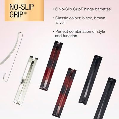 Scunci by Conair No-Slip Grip Stay Tight Barrettes - hair barrettes for women - hair accessories for women - Assorted Neutral Metallic Colors - 6 Count