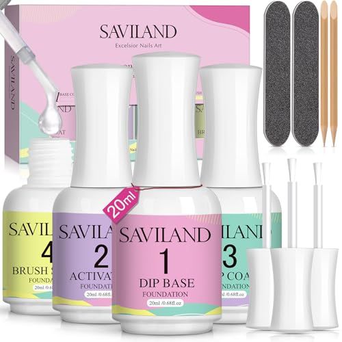 SAVILAND Dip Powder Liquid Set 20 ml Ultimate Nail Dip System Essentials Liquid Large Capacity Dip Powder Base Activator Top Coat Saver Dip Powder Nail Kit No Need Curing for Nail Dip User