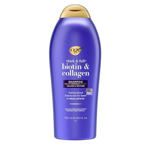 OGX Thick &amp; Full  Biotin &amp; Collagen Volumizing Shampoo, Nutrient-Infused Hair Shampoo with Vitamin B7 Biotin Gives Hair Volume &amp; Body for 72 Hours, Sulfate-Free Surfactants, 25.4 fl. oz