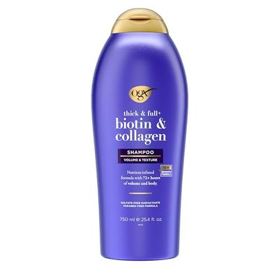 OGX Thick &amp; Full  Biotin &amp; Collagen Volumizing Shampoo, Nutrient-Infused Hair Shampoo with Vitamin B7 Biotin Gives Hair Volume &amp; Body for 72 Hours, Sulfate-Free Surfactants, 25.4 fl. oz