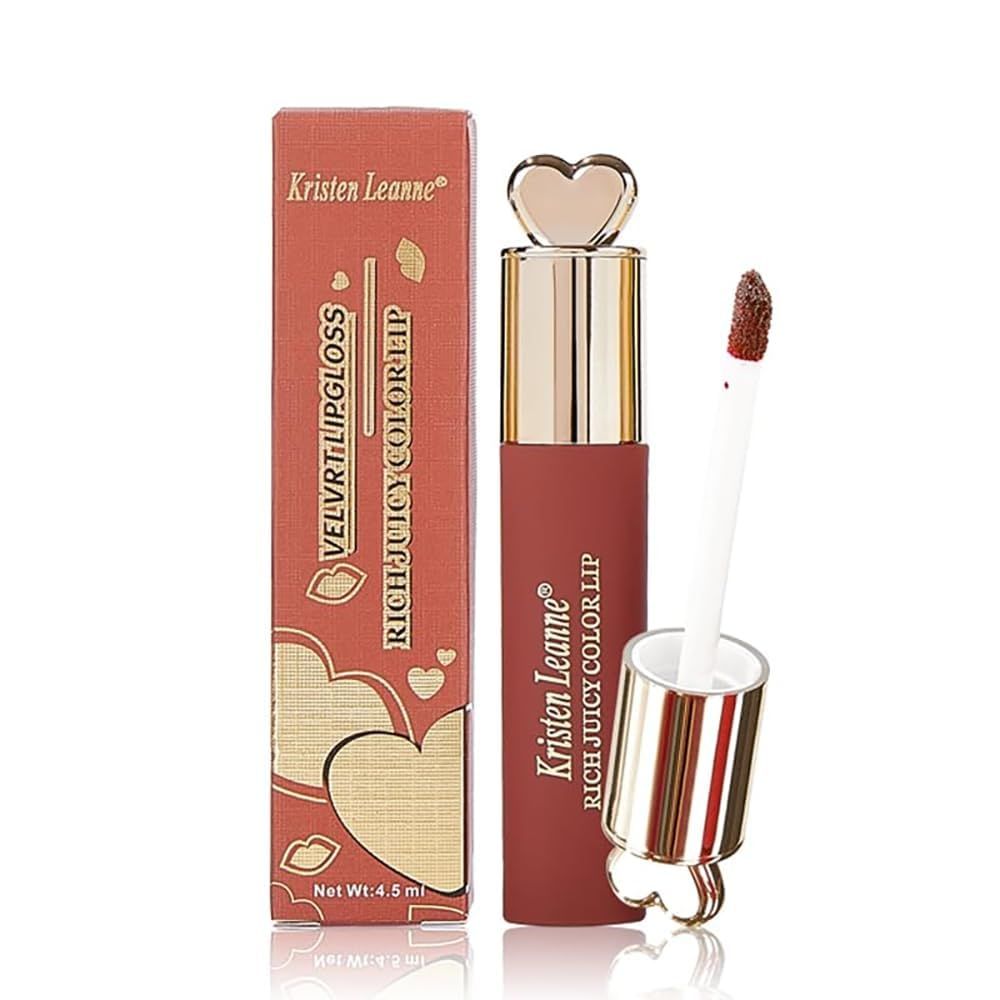 BEUKING Heart Lipstick Love Water Mirror Lip Tint Long-lasting Moisturizing Red Pink Smooth Light Creamy Texture 8 Color Portable Beauty Lip Glaze Makeup Cosmetics (02# Reddish Brown)