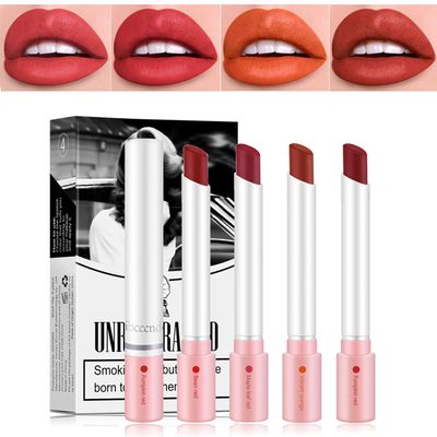 Charm Kiss 4 Colors Matte Lipstick Popular Tube Lip Stain, Velvet Lipstick Set, Red Moisturizer Smooth Lip Stick, Long Lasting 24 Hours Non-Sticky Mate Velvet Lipstick Matte Velvet Lipstick