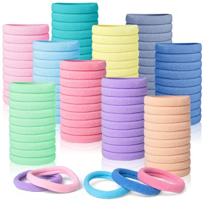 100 Pcs Macaron Hair Ties, Headbands for Women Girls Kids, No Damage Seamless Hair Ties for Thick Hair, Rubber Bands for Hair, Soft Ponytail Holders Elastic Hair Ties, 10 Colors Included
