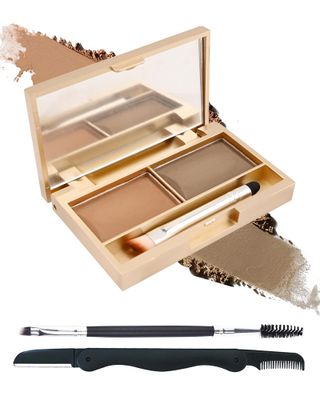 Eyebrow Powder Kit-2 Color Tinted Eye Brow Powder Palette,Waterproof Longlasting Light BrownCoffee Blonde Brow Filler,Professional Brow Contour Makeup for Women with Mirror Brow Brush &amp; Razor-Set02