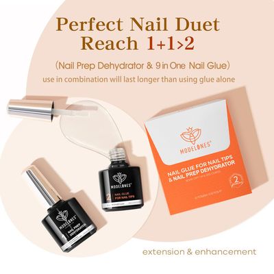 Modelones 9 in One Nail Glue Gel Nail Prep Dehydrate Gel Nail Kit Nail Extension Set for False Nail TipsAcrylic NailsBase GelBloom GelAdhesive Bond, Long Lasting Curing Needed