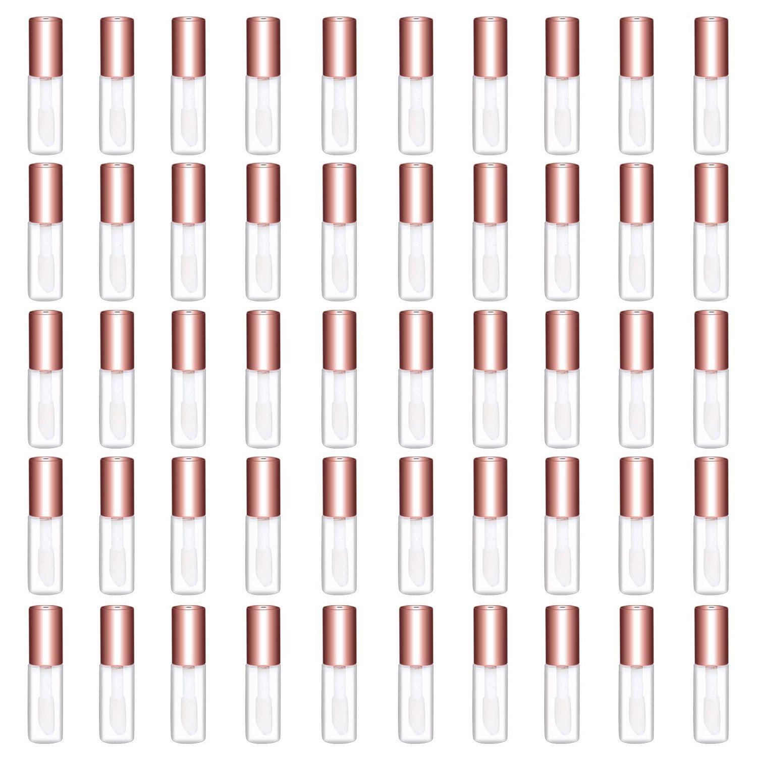 Mydio 50 Pack 1.2ML Clear Mini Lip Gloss Tube Empty Lip Balm Containers With Rose Gold Lid for Lipstick (Rose Gold)