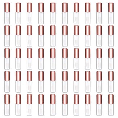 Mydio 50 Pack 1.2ML Clear Mini Lip Gloss Tube Empty Lip Balm Containers With Rose Gold Lid for Lipstick (Rose Gold)