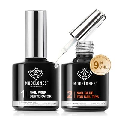 Modelones 9 in One Nail Glue Gel Nail Prep Dehydrate Gel Nail Kit Nail Extension Set for False Nail TipsAcrylic NailsBase GelBloom GelAdhesive Bond, Long Lasting Curing Needed