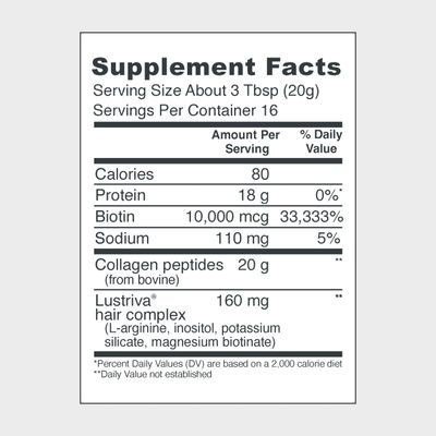 Vital Proteins Collagen Peptides  Biotin 10000mcg Hair Complex, Hair Growth Supplement - Clinically Studied Lustriva to Promote Thicker Fuller Hair, 20g Unflavored Collagen for Women 11.4oz Powder