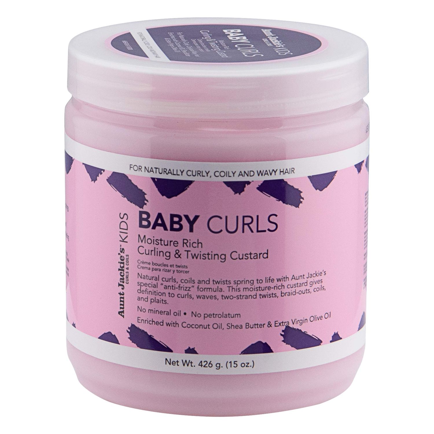 Aunt Jackie&#39;s Kids Baby Curls, Moisture Rich Curling and Twisting Custard for Naturally Curly, Coily and Wavy Hair, 15 oz