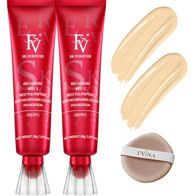 FV 2 Pack Waterproof Foundation, Lightweight &amp; Medium Coverage Foundation with Matte Finish, Oil Control Long Lasting Liquid Foundation Makeup for Oily Normal Skin (Ivory, 1.05 fl.oz)