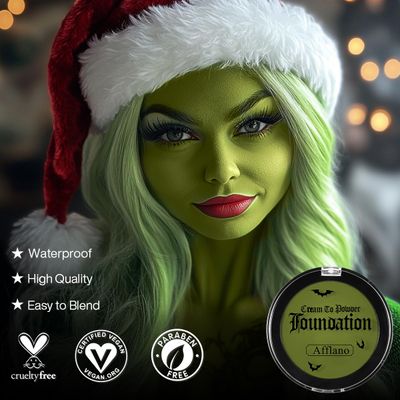 Green Face Paint Foundation Makeup, Waterproof High Pigment Shrek Face Paint Concealer, Smooth Texture Cream Greasepaint, Matte Goth Face Painting Professional for Wicked Witch Costume Halloween SFX