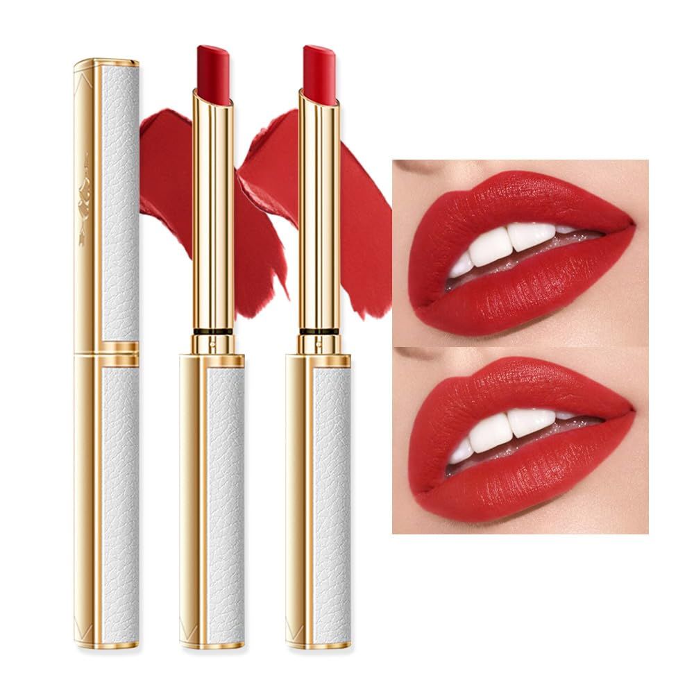BINGBRUSH Moisturizing and Silky Velvet Lipstick Pack Set, Matte Longwear Waterproof Smooth Color Lip Crayon - Nourishing Lipstick Lipgloss Lip Stain (2pcs 01#&amp;03#)