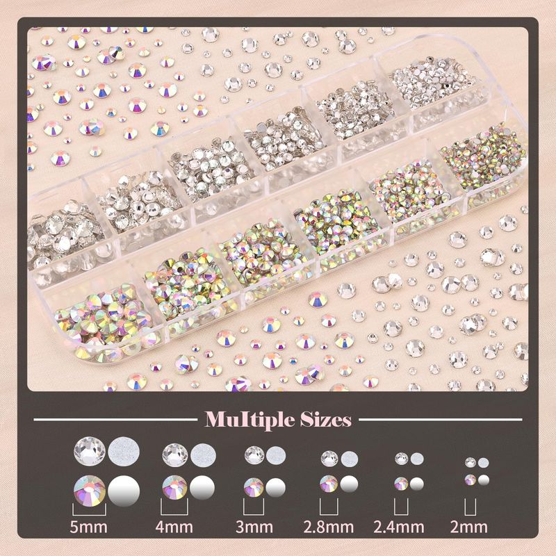 BELLEBOOST Nail Art Rhinestone Glue Gel&amp;2 Boxes Flatback Gems Kit, 1 Tube of 15ml Rhinestone Gel GlueColorful GemsFlat Back Round Glass Crystal AB&amp;Clear Gemstones with Pickup Tools