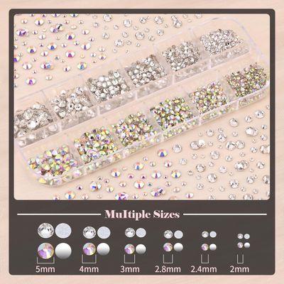 BELLEBOOST Nail Art Rhinestone Glue Gel&2 Boxes Flatback Gems Kit, 1 Tube of 15ml Rhinestone Gel GlueColorful GemsFlat Back Round Glass Crystal AB&Clear Gemstones with Pickup Tools