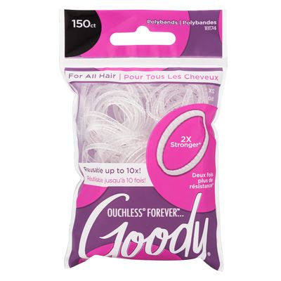 Goody Ouchless Forever Polyband Hair Ties - 150 Ct, Clear, Hair Bands for Women&#39;s Hair, Easy Glide, Ultra-Strong Hold Hair Accessories for Women &amp; Men, Secure Hold Ridge Design, All Hair Types