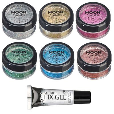 Holographic Glitter Shakers by Moon Glitter - 100% Cosmetic Glitter for Face, Body, Nails, Hair and Lips - 0.17oz - Set of 6 colours