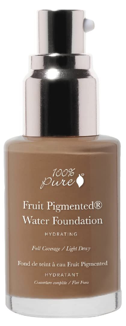 100% PURE Water Foundation Full Coverage Hydrating Makeup, Light Dewy Finish, Moisturizing Concealer for Normal to Dry Skin - Fruit Pigment Color Warm 7.0 wYellow Undertones for Dark Skin - 1 Fl Oz