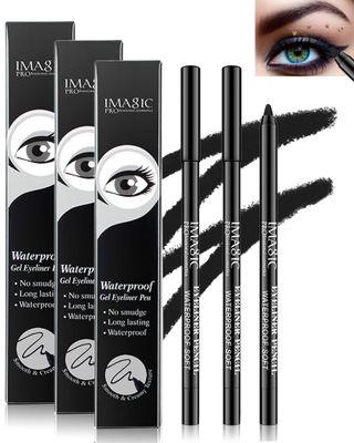 3 Pcs Matte Black Waterproof Smudge-proof Gel Eyeliner Pencil,Fade-Proof Eye Liner Water Line Pencil,Cat EyeSmoky Eye Makeup Pen,Waterline Gel Eye Liner,Christmas Makeup Gift Set for Women Girl