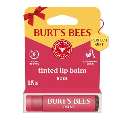 Burts Bees Tinted Lip Balm Rose 8 Hour Moisture Provides a Hint of Color Nourishing Shea Butter 100% Natural Origin 1 Tube 0.15 Oz. (Package May Vary)