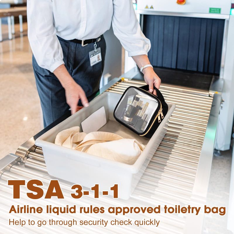 Wedama TSA Approved Toiletry Bag, 3 Pack Clear Makeup Bags with Handles, Quart Size Clear Toiletry Bags, PVC Clear Cosmetic Bags for Women and Men, Carry on Airport Airline Compliant Bag, Black
