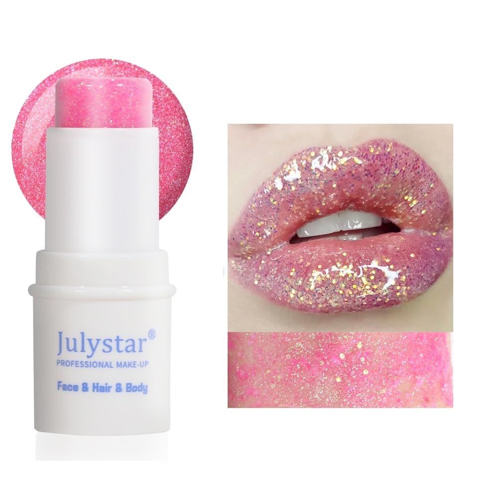 Body Glitter Stick,Waterproof Mermaid Face Glitter Gel Makeup, Holographic Sequins Paint for FaceBodyHairEyesLip.(02-Pink)