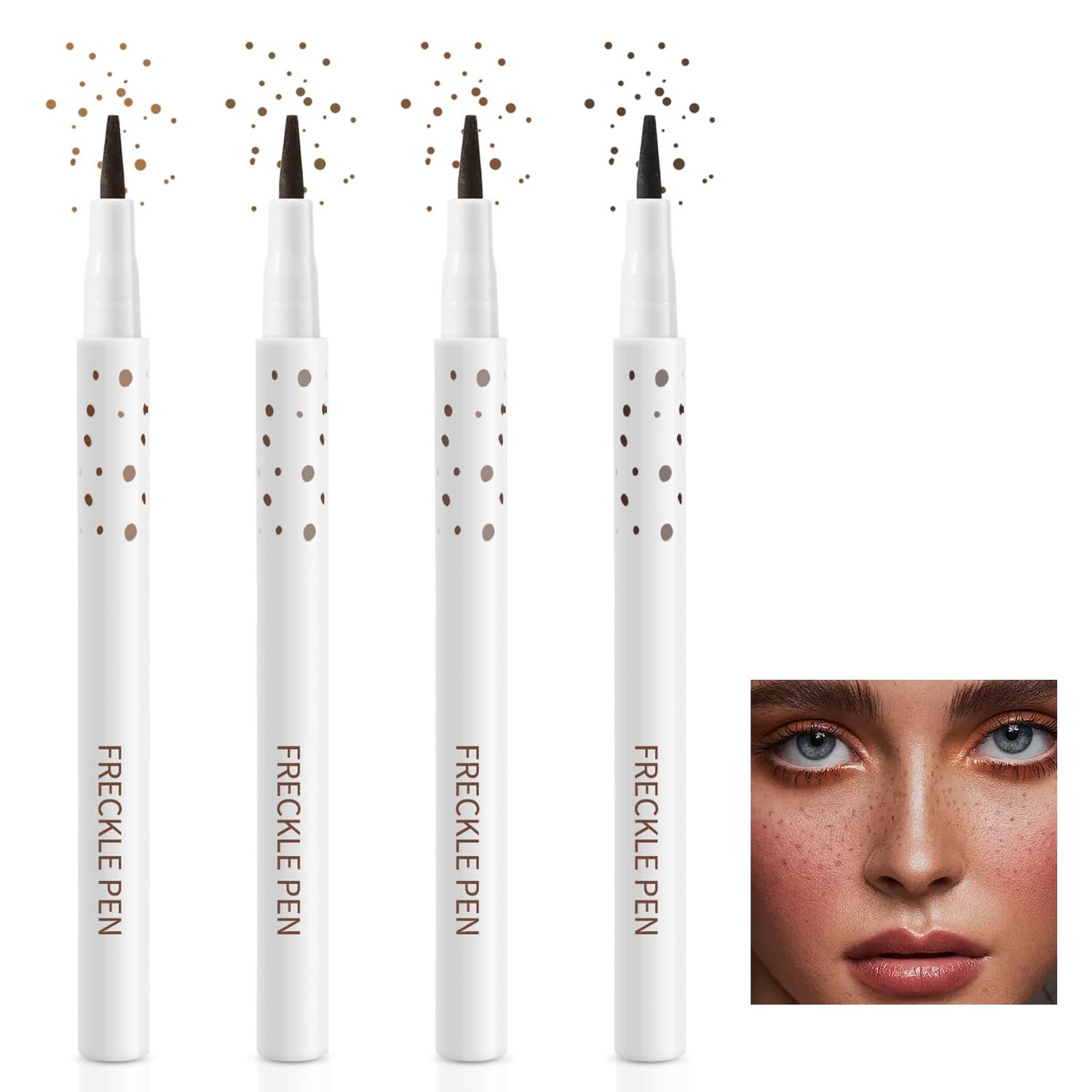 AFGHOUZ Freckle Pen Set, 4 Colors Fake Freckle Makeup Pen Waterproof, Freckle Maker Dot Spot Pen Create Natural Sunkissed Skin