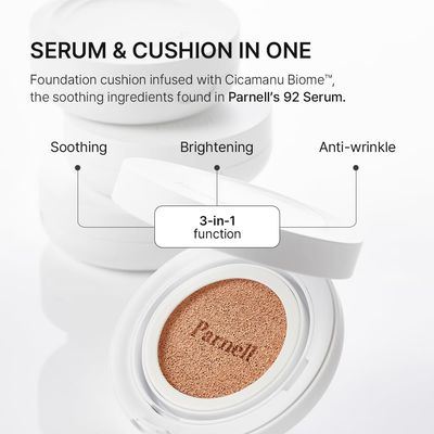 Parnell Cicamanu Serum Cushion - Moisturizing Foundation for Soothing, Coverage, Glass Skin and Lightweight for Sensitive and Dry Skin Pearl Skin (0.52 Fl Oz) (#21 Fair Ivory)