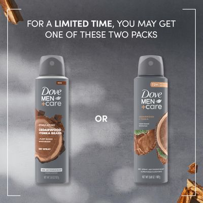Dove MenCare Dry Spray Antiperspirant Cedarwood  Tonka 4 Count 72H Protection with a Plant-Based Moisturizer 3.8 oz
