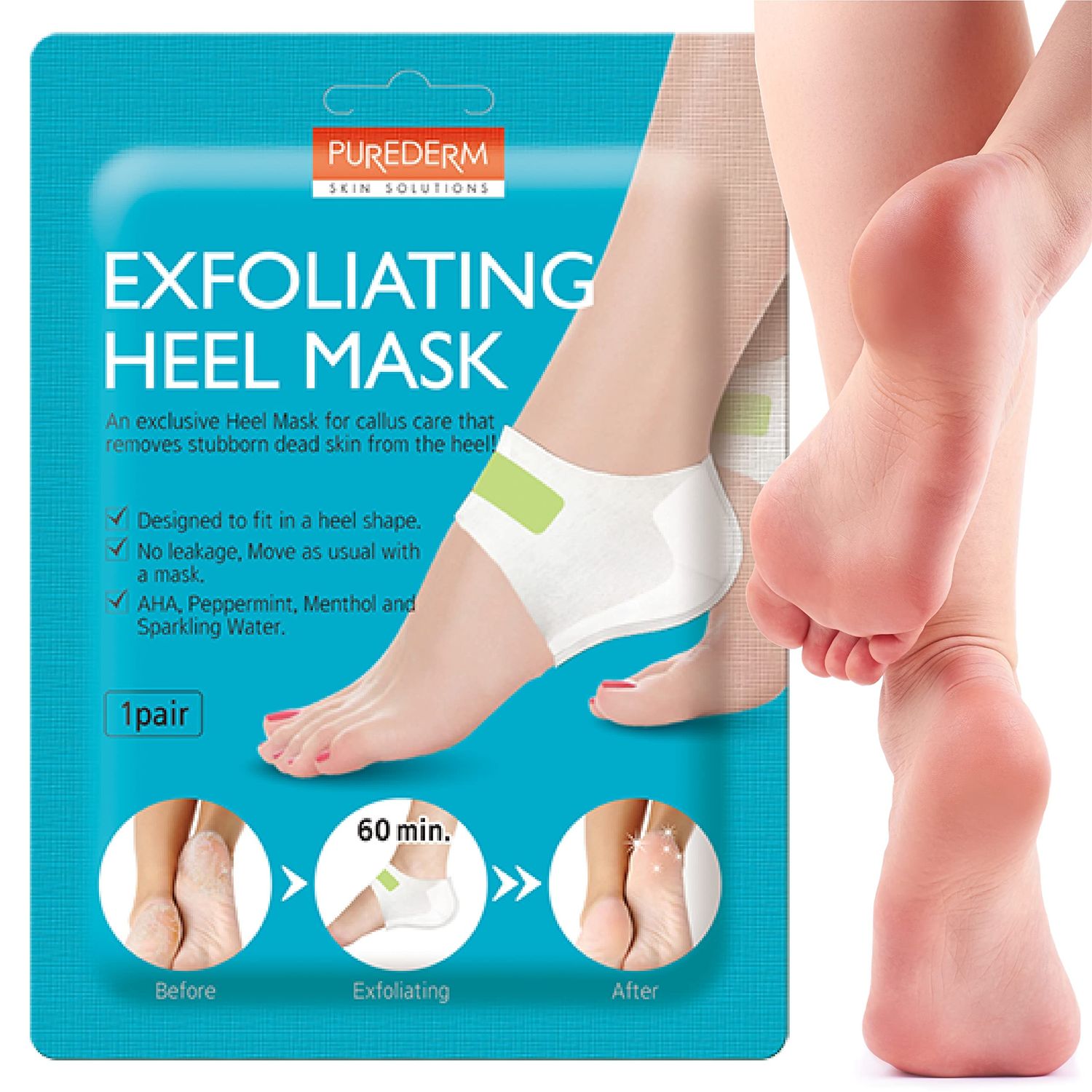 Purederm Exfoliating Heel Mask (1 Pair) - Heel Peeling Masks Gently Remove calluses from Your Heel