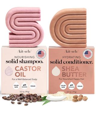 Kitsch Castor Oil Shampoo Bar &amp; Shea Butter Conditioner Bar | Vegan &amp; All Natural Solid Bar | Hydrating &amp; Moisturizing Bar