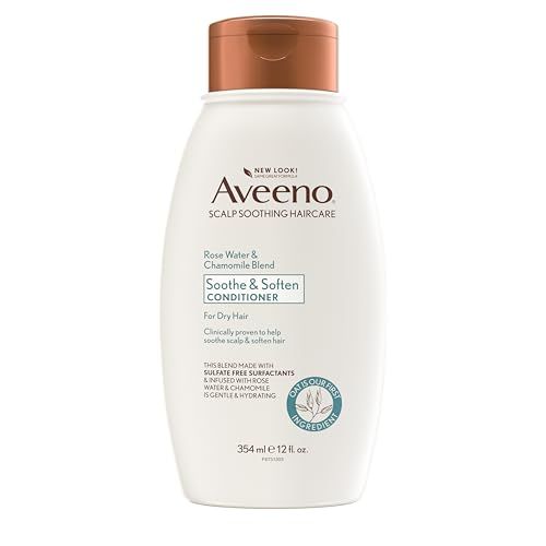 Aveeno Rose Water &amp; Chamomile Blend Sulfate-Free Conditioner with Colloidal Oat for Dry Sensitive Scalp, Gentle Cleansing Conditioner for Fine, Fragile Hair, Paraben &amp; Dye-Free, 12 Fl Oz