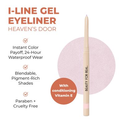 Beauty For Real I-Line 24-7 Eyeliner, Heavens Door - Rose Gold Pink Shimmer - Long-Wearing, Waterproof Gel Formula - Safe for Sensitive Eyes &amp; Contact Lens Wearers - 0.01 oz