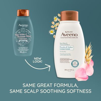 Aveeno Rose Water &amp; Chamomile Blend Sulfate-Free Conditioner with Colloidal Oat for Dry Sensitive Scalp, Gentle Cleansing Conditioner for Fine, Fragile Hair, Paraben &amp; Dye-Free, 12 Fl Oz