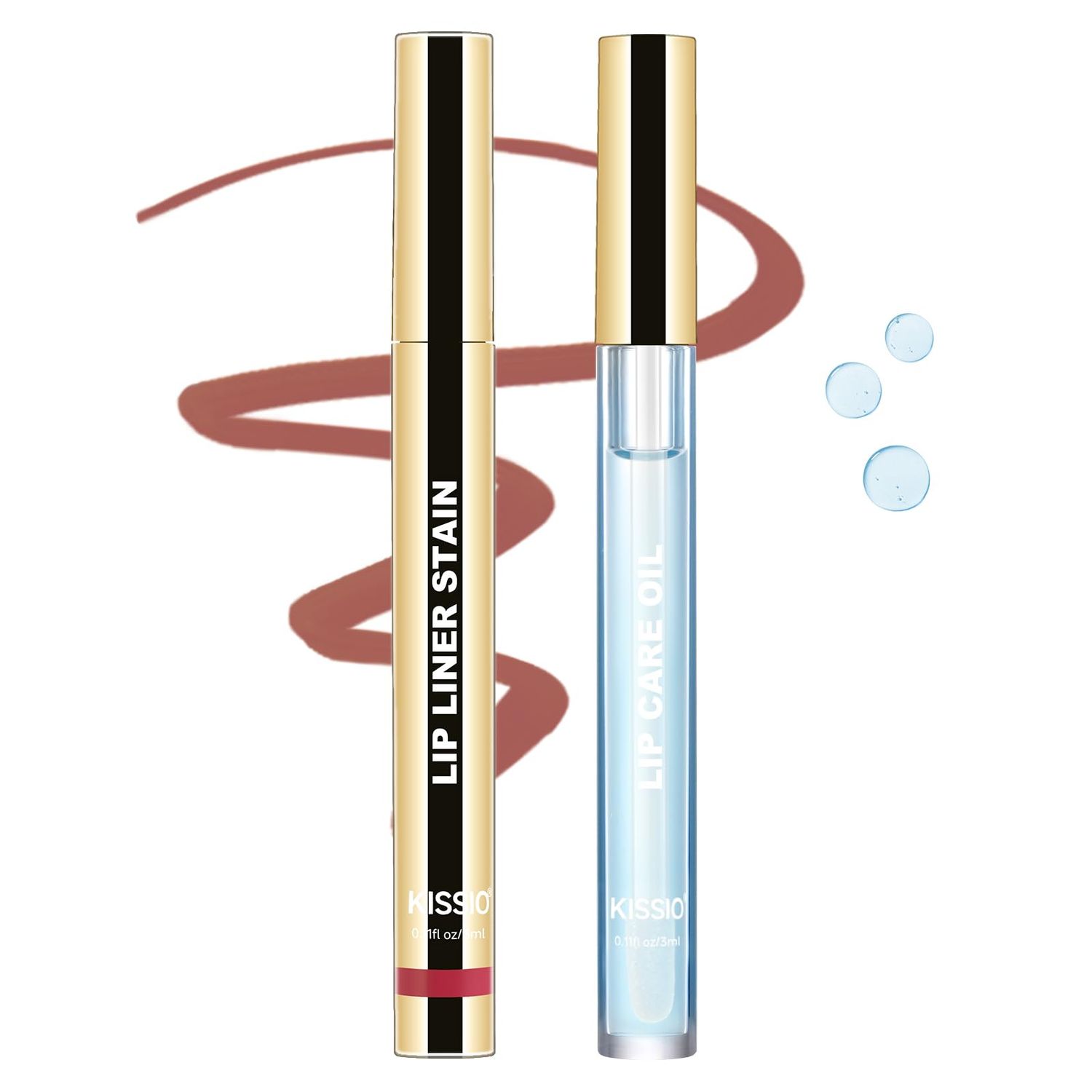 KISSIO Lip Stain Set,Peel Off Lip Liner Stain and Lip Care Oil,Transfer Proof,Long Lasting and Waterproof Lip Tint,Matte Finsh,Lip Combo,03 Coral Red