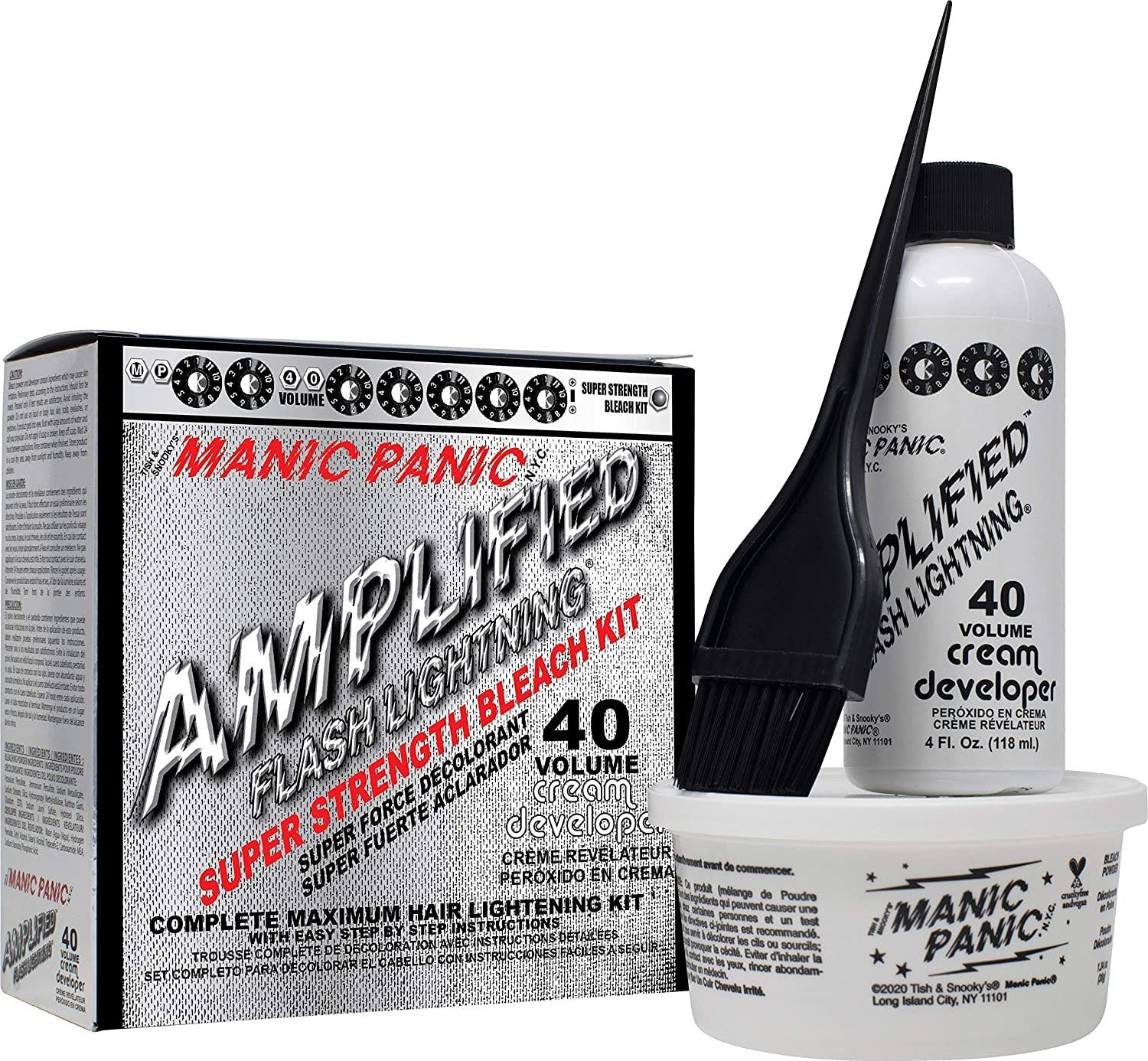 MANIC PANIC Flash Lightning Hair Bleach Kit - 40 Volume Developer  Bleach Powder Hair Lightener For Dark Hair  Lifting up to Seven Levels - Vegan And Cruelty Free