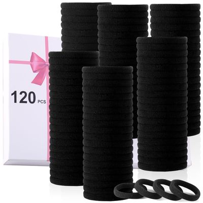 LuSeren 120 Pcs Black No Damage Hair Ties for Women Thick Hair, Large Soft Seamless Nylon Cloth Fabric Elastic Hair Ties Ponytail Holders Hair Elastics Hair Band,Perfect Valentine&#39;s Day Gift for Women