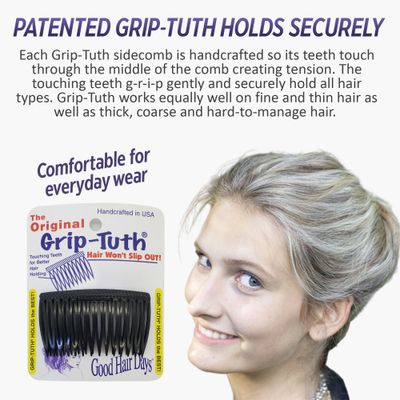 Good Hair Days Grip-Tuth Combs - Set Of 2 Hair Side Combs - Hair Combs For All Types Of Hair - Decorative & Hair Styling Women Accessories (Tortoise Shell, 2 Wide)
