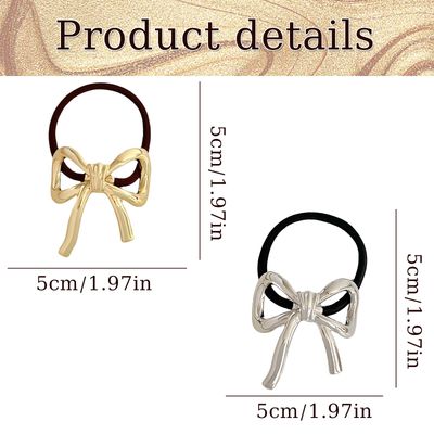 Hair Ties for Women Bowknot Hair Ties for Girls Elegant Elastics Rubber Hair Scrunchies for Long Thick Thin Curly Gold Silver Metal Hair Ties Ponytail Holder Hair Accessories for Hair Styling 2Pcs1
